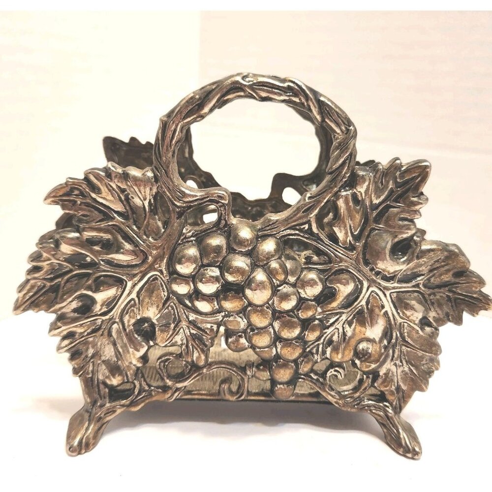 Studio Silversmith Pewter Grapes w/ Leaves Silver Napkin Holder
